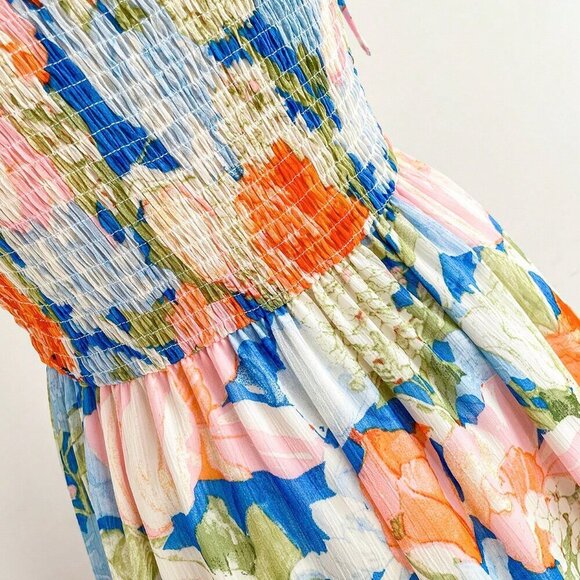 Multicolor Boho Women's Romantic Floral Casual Holiday Dress - Picture 5 of 8